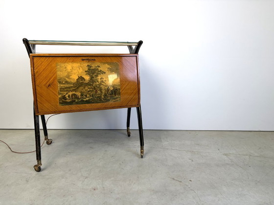 Mobile bar italiano Mid-Century, anni '60, Carrelli bar, Legno, Vetro, Marrone, Mid Century Modern (foto 3 di 15)