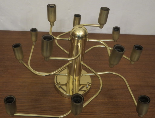 Mid Century 3-Level Spiral 12-Light Brass Chandelier, 1960s