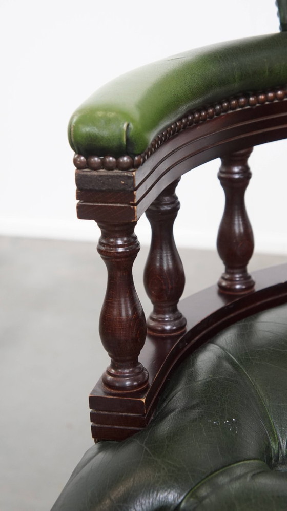 Image 1 of Green Beef Leather and Wood Chesterfield Office Chair