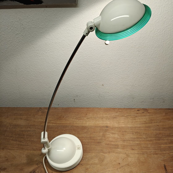 Image 1 of Postmodern desk lamp by Massive – white with green rim – 1990s