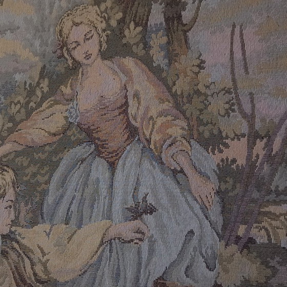 Image 1 of Hand-woven Italian tapestry in a classic wooden frame
