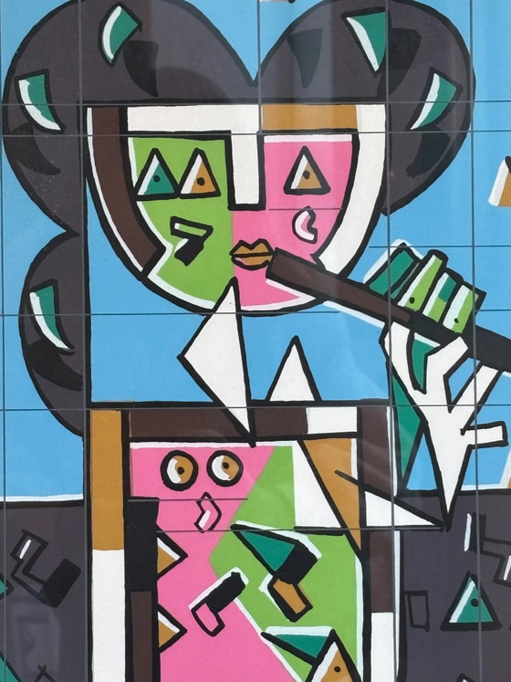 Color Lithograph "Player" by Ibrahim Kodra 1970s – Paintings & Drawings, Paper, Geometrisch (photo 6 of 7)