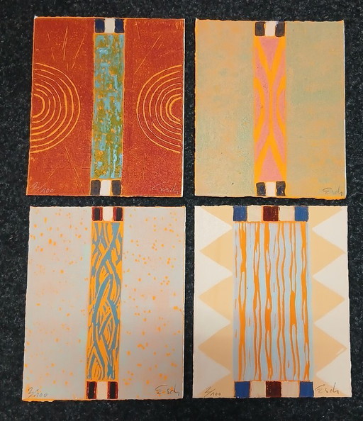 Schädrich, Eckart (Esch) - Symit I - Ensemble de 4 - Technique mixte / retravaillé - signé à la main