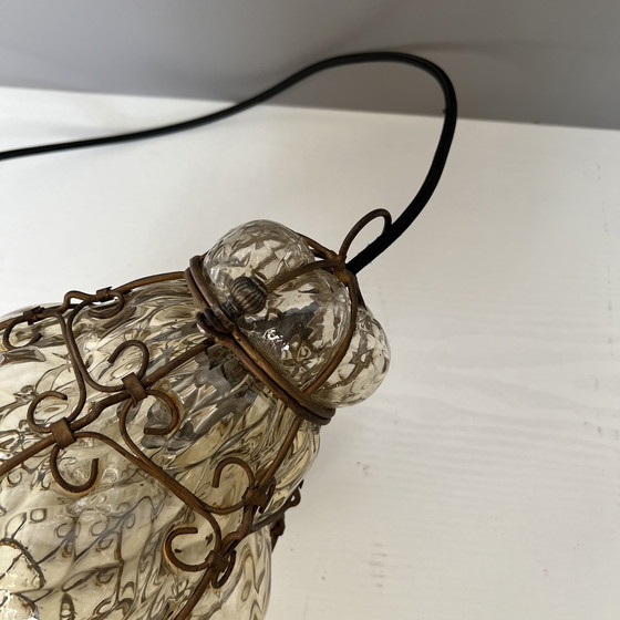 Image 1 of Antique Murano Glass Venetian Lantern Pendant - Italy Vintage Chandelier Luminaire