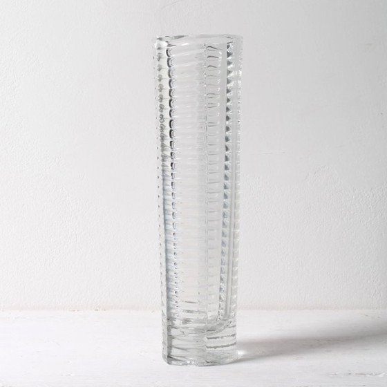 Image 1 of Mid-century Stylish Clear Pressed Glass Vintage Vase by Miloš Filip / Nemšová / Czech Republic / 1962