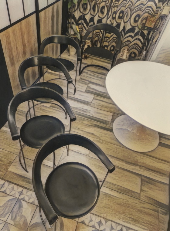 Image 1 of Suite de 5 Chaises Cuirs, Canasta d' Arrben Italy Vintage 1980