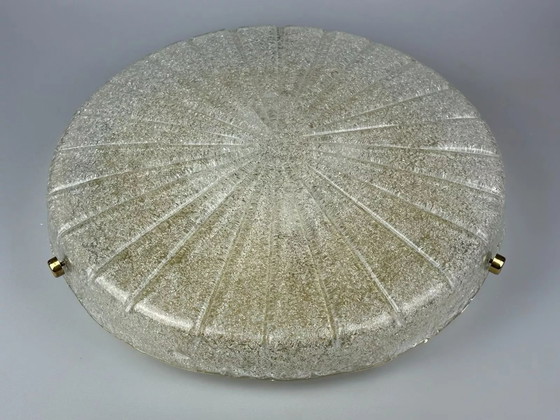 Image 1 of Lámpara de techo de los años 60 y 70, plafón empotrado de cristal de hielo Hillebrand