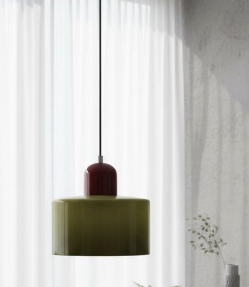 Image 1 of Lampada a sospensione Morandi verde (con dettagli rosso scuro).