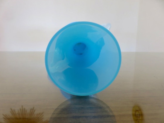 Image 1 of Soliflore vase in blue opaline and opalescent glass, France, 1960-1970
