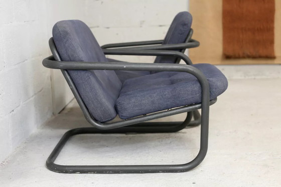 Image 1 of 2x Fauteuils Édition Prisunic Acier Tubulaire et Coussins Mousses, France, 1973