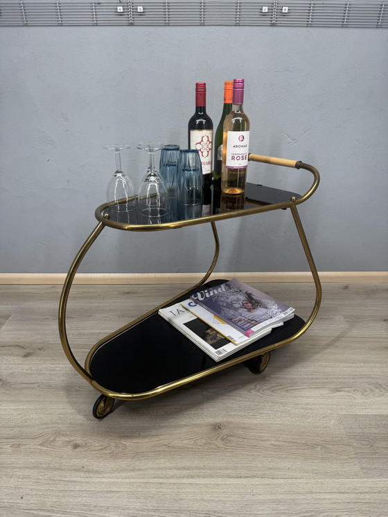 Image 1 of Vintage serving trolley with smoked glass tops
