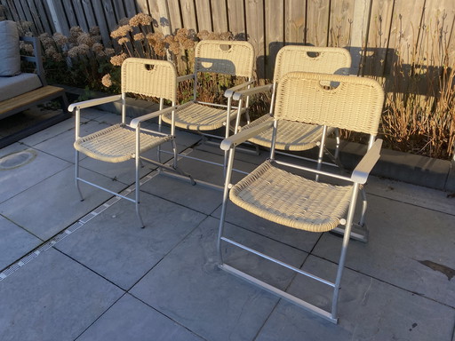 4 Vintage Hilbrand Tossa rieten klapstoelen Italië jaren 60