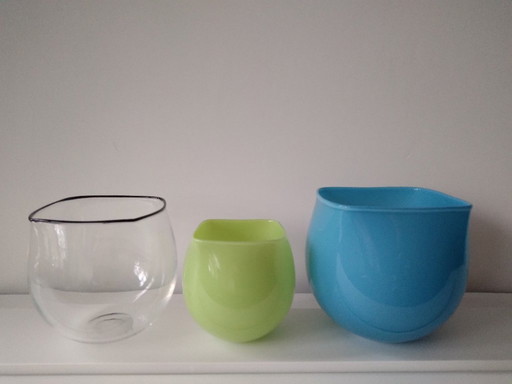 Three Peter Svarrer 'Quadro' vases or bowls, 1990s