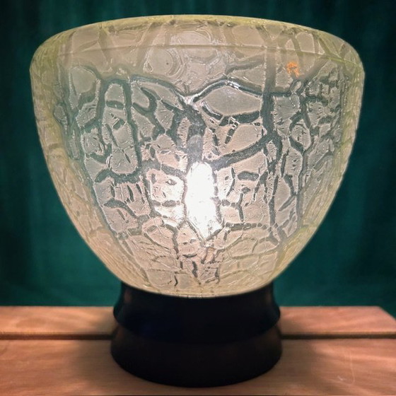 Image 1 of Antike Art-Deco-Deckenlampe, grüne Crackle-Glas-Deckenlampe, 1920er Jahre