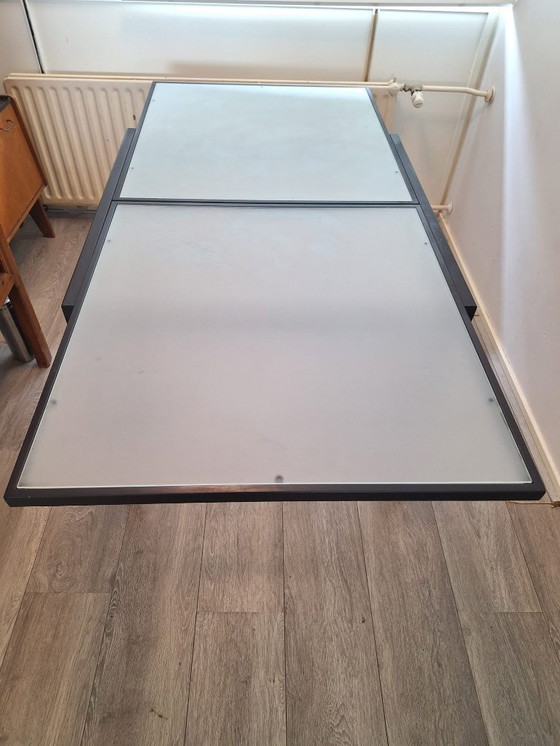 Image 1 of Italian metal glass table with extendable frosted glass top