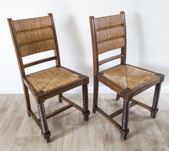 Image 1 of Set of 2 Charles Dudouyt-Style Mid - Century Brutalist Chairs - France, 1950s