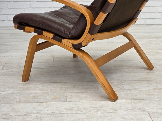 Image 1 of Anni '70, design danese di Farstrup, set di 2 poltrone, mobili in pelle, legno curvato.