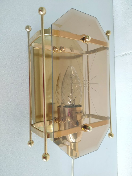 Image 1 of Vintage Scandinavian 1970s 'Hollywood Regency style golden' wall lamp