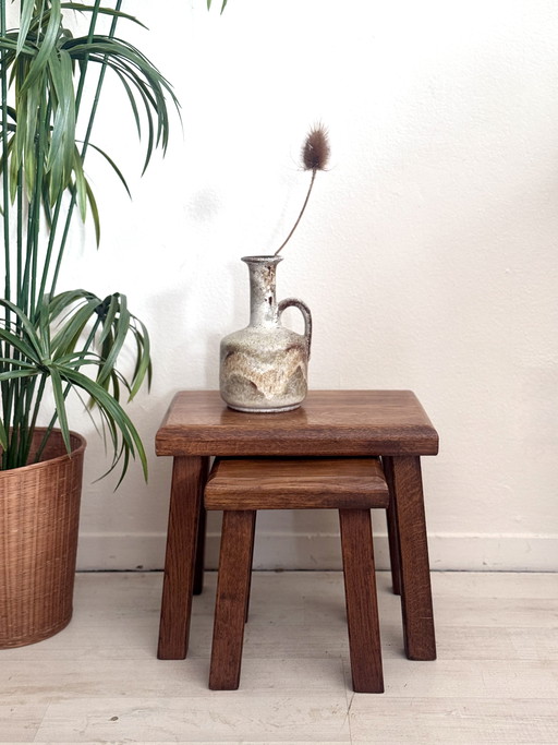 Vintage Beistelltische aus Eiche im brutalistischen Stil aus den 1970er Jahren