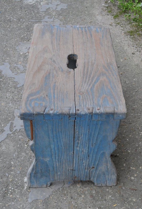 Blue Painted Rustic Stool, 1940s (photo 2 of 4)