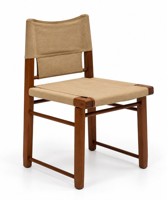 Lot de quatre chaises de salle à manger italiennes en bois avec revêtement en toile, années 1970 – Wood (photo 7 of 8)