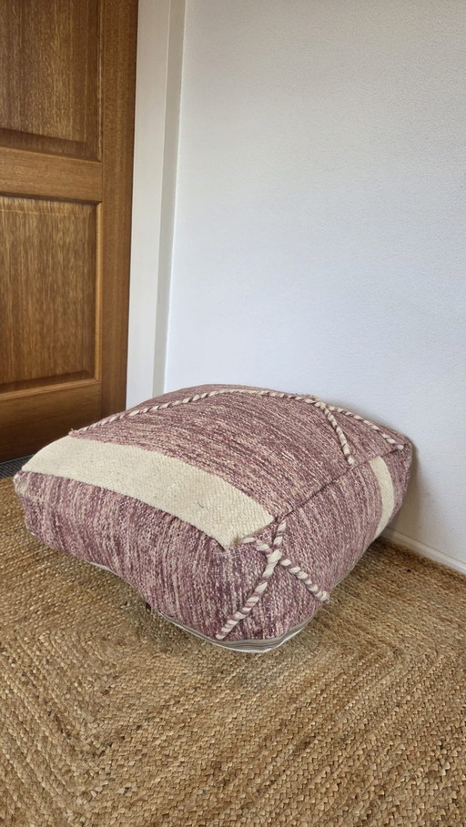 Kelim Berber pouf, vintage handmade seat cushion