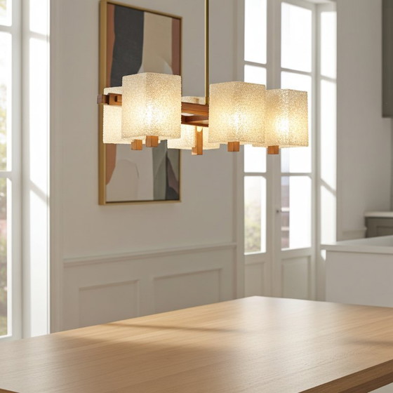 Image 1 of Lampada a sospensione autentica in teak e granito acrilico scandinavo di metà secolo degli anni '60