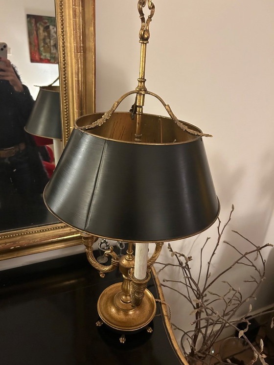 Image 1 of Louis XV Bouilotte Tischlampe Rive Gauche Empel Kollektionen schwarzer Schirm und Blattgoldpatina