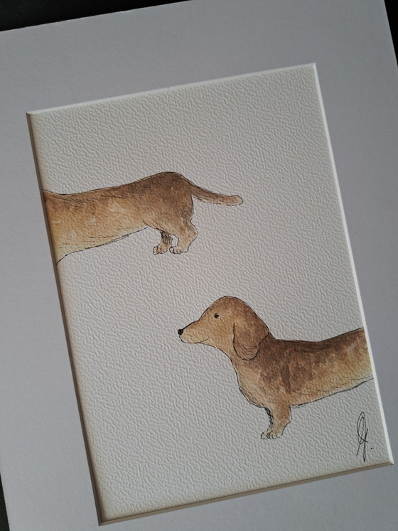 Image 1 of Original watercolor painting of a dachshund including frame