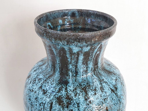 IMPORTANT VINTAGE FRENCH VASE 1960 ACCOLAY CERAMIC BLUE & BLACK 60S 1960S