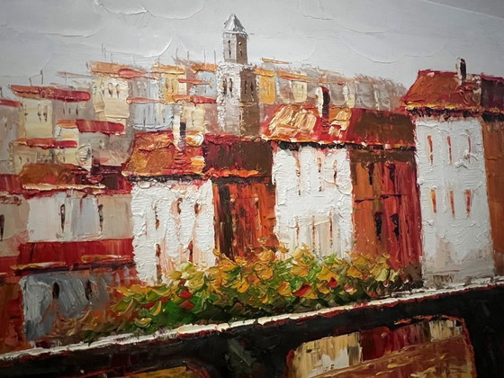 Image 1 of Cuadro 140x70 cm Pintura acrílica Vista de un pueblo del sur de Europa