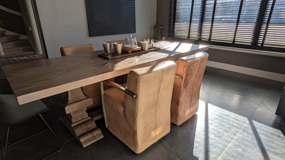 Image 1 of 4 chaises de salle à manger Goossens Mountain Vintage / Fauteuil en cuir cognac