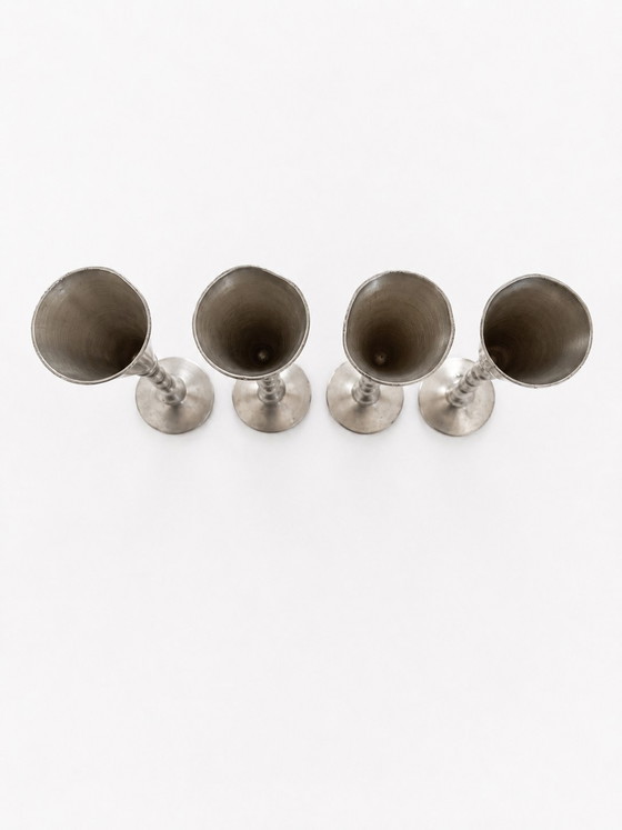 Image 1 of Exclusivo juego de 4 copas de peltre estilo Art Déco de Just Andersen (Monograma KL / LK).