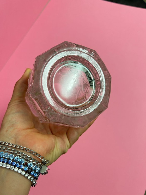 Image 1 of Italian vintage Videnza textured glass flower vase, 24cm, relief design, 70s retro leaves