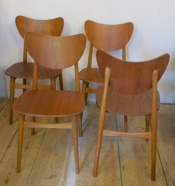 Image 1 of 4x Vintage Butterfly Teak Dining Chairs