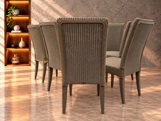 4 X Vincent Sheppard (Lloyd Loom) stoelen, Eetkamerstoelen, Rotan, Bruin (foto 3 van 5)