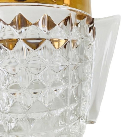 Image 1 of Mid-century IJsemmer zwaar geslepen kristal met handvatten messing 1950's