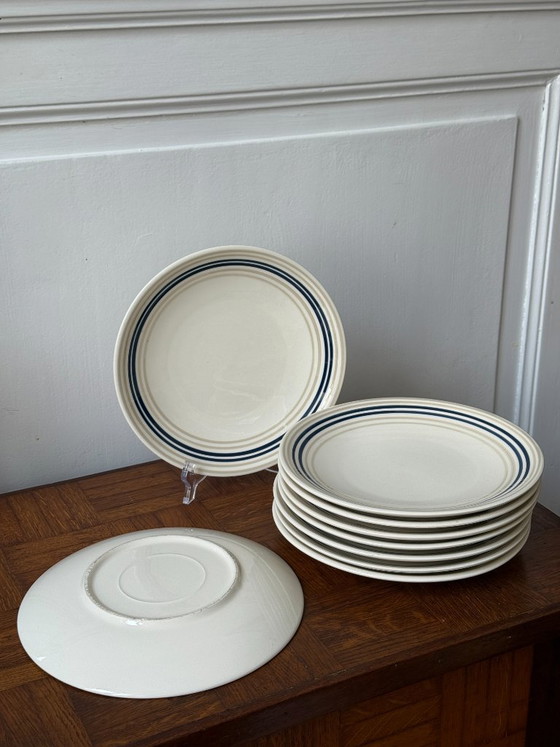 Image 1 of Juego de 9 platos a rayas azules y beige