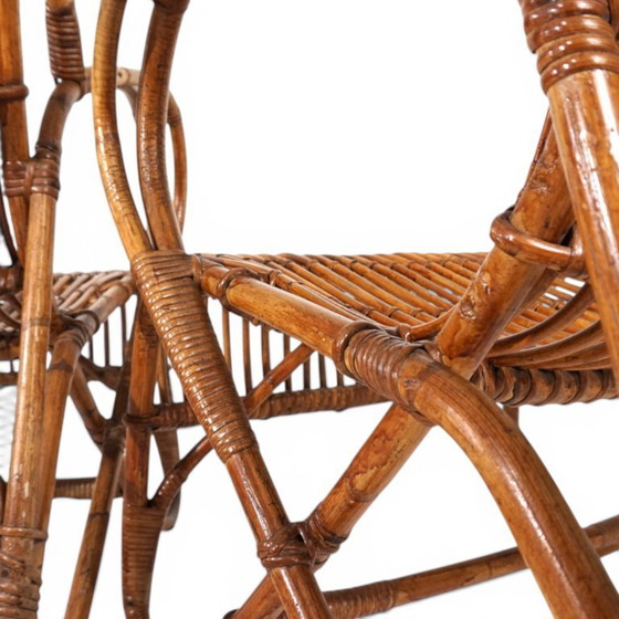 Image 1 of Frans paar vintage loungestoelen van rotan en bamboe, 1960