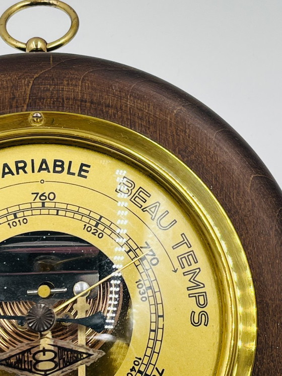 Image 1 of Barometro da parete vintage in legno e ottone