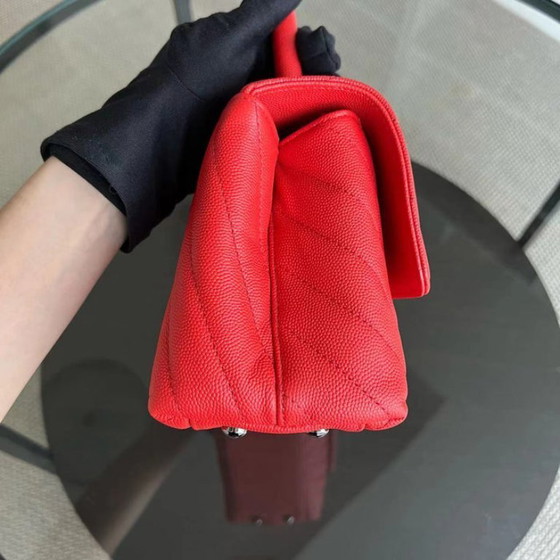 Image 1 of Chanel Caviar Small Coco Handle Chevron Calfskin Light Red Silver Hardware Series 28