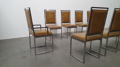 Willy Rizzo Vintage SQ Stuhlset, Hollywood Regency, 70er Jahre, Design aus Italien – eetkamerstoelen, Skai (photo 2 of 16)