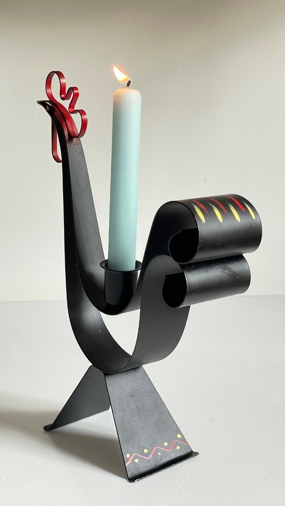 Image 1 of Vintage Swedish Rooster Shaped Metal Candlestick