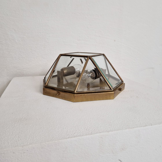 Image 1 of Applique ou plafonnier en bronze/cuivre avec verre taillé
