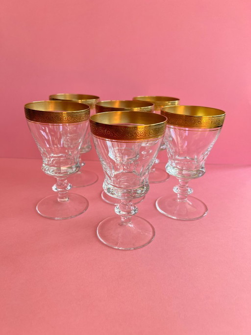 6x Theresienthal Weinglas Likörglas Kristallglas „Concorde“ – 24K Goldrand – Mintonborte – Vintage