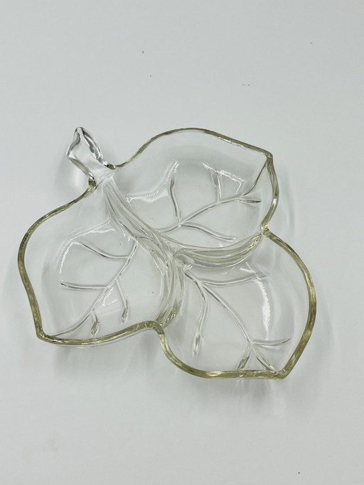 Vintage glass leaf-shaped dish