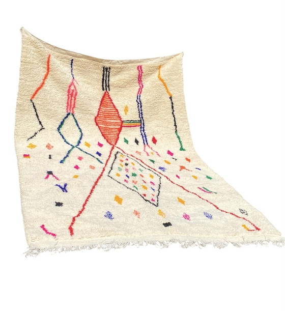 Image 1 of Unieke Handgeknoopte Berber Tapijt – Beni Ouarain Style – 300 x 205 cm – Atlas Wol & Kleurrijk Motief