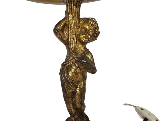 Image 1 of Lampe de table style Art nouveau - dorée - Cupidon - marbre - troisième quart du XXe siècle