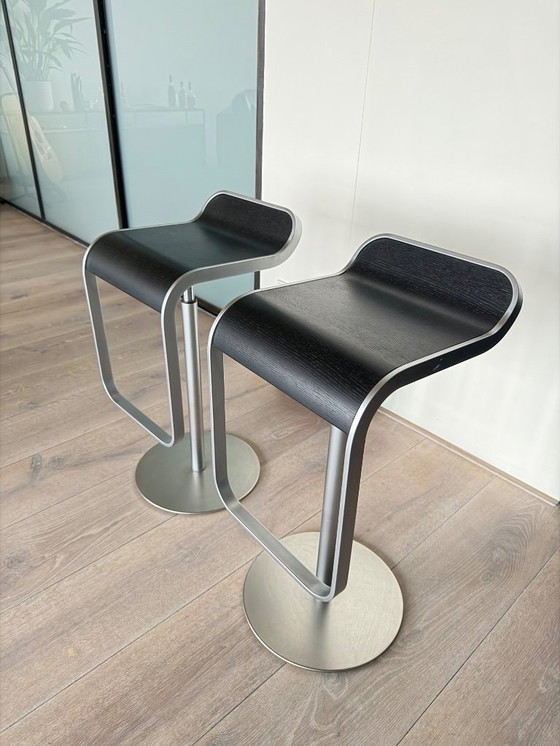 Image 1 of Set of 2 LaPalma LEM Bar Stools – Matte Chrome & Black Oak