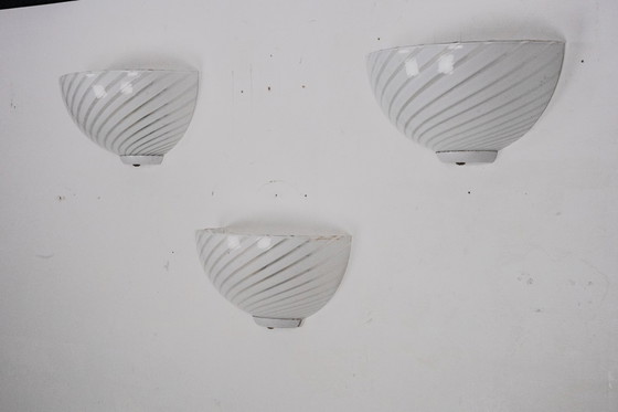 Image 1 of Italian Set of Three Striped Murano Glass Sconces in Venini Style, Italy 1970s